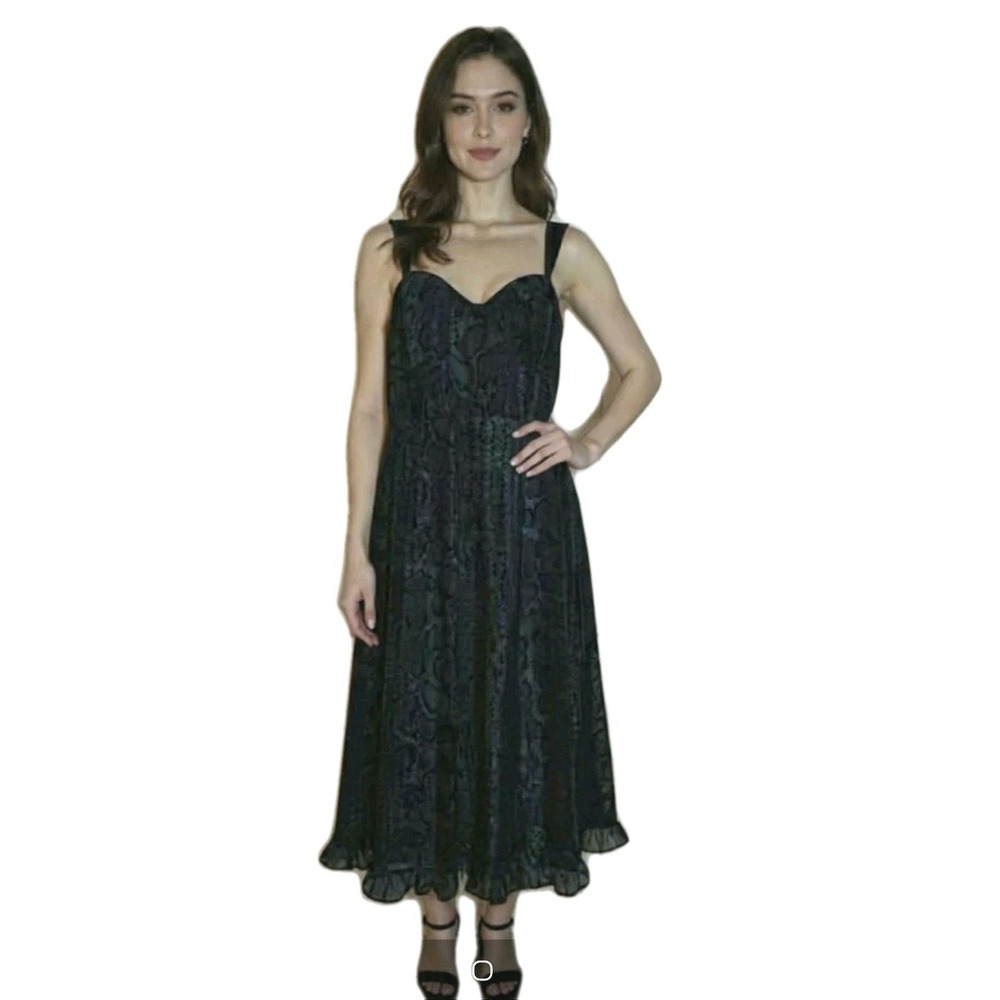Anthropologie Hutch Chiffon Snake Print Maxi Sleeveless Dress Ruffle Size 6